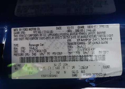 2012 Ford Focus Se z USA, uszkodzony, nr VIN 1FAHP3F24CL305115